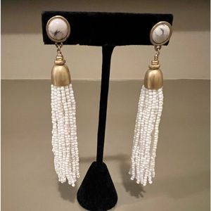 Stella & Dot | Boho Gold+White Hand-Beaded Tassel Earrings Retired